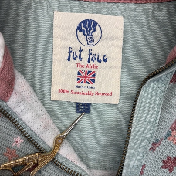 Fat Face The Airlie Sweatshirt Jumper 1/4 Zip Floral Print Blue Cotton Pocket 4 - Picture 4 of 9